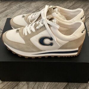Coach White, Beige & Navy Suede-Trim Runner Sneakers men’s size 9